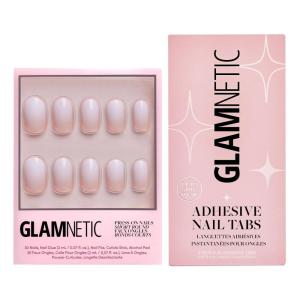 Glamnetic Press-On Nails & Adhesive Nail Tabs – Creamer | Neutral Ombre Short Round Nails | 15 Sizes – 30 Nail Kit with Adhesive Tabs