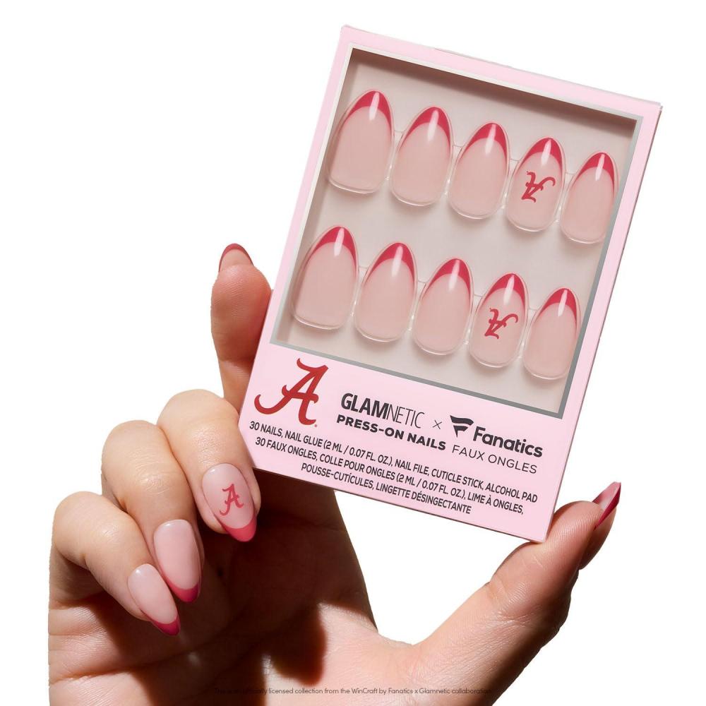 imageGlamnetic x Fanatics Press On Nails  Miami Hurricanes  Short Almond Fake Nails Collegiate Hurricanes Green French Tips College Nails SalonQuality  15 Sizes  30 Nail Kit with GlueAlabama Crimson Tide