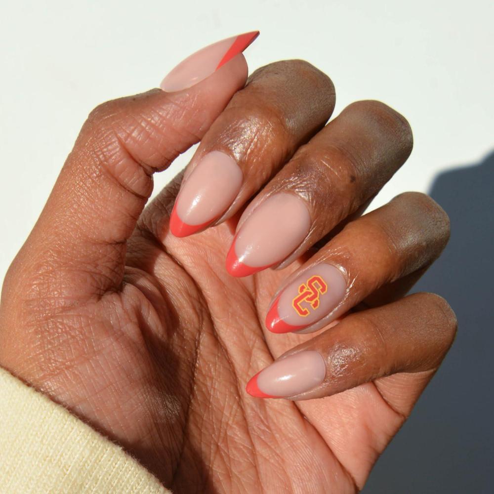 imageGlamnetic x Fanatics Press On Nails  Miami Hurricanes  Short Almond Fake Nails Collegiate Hurricanes Green French Tips College Nails SalonQuality  15 Sizes  30 Nail Kit with GlueUSC Trojans