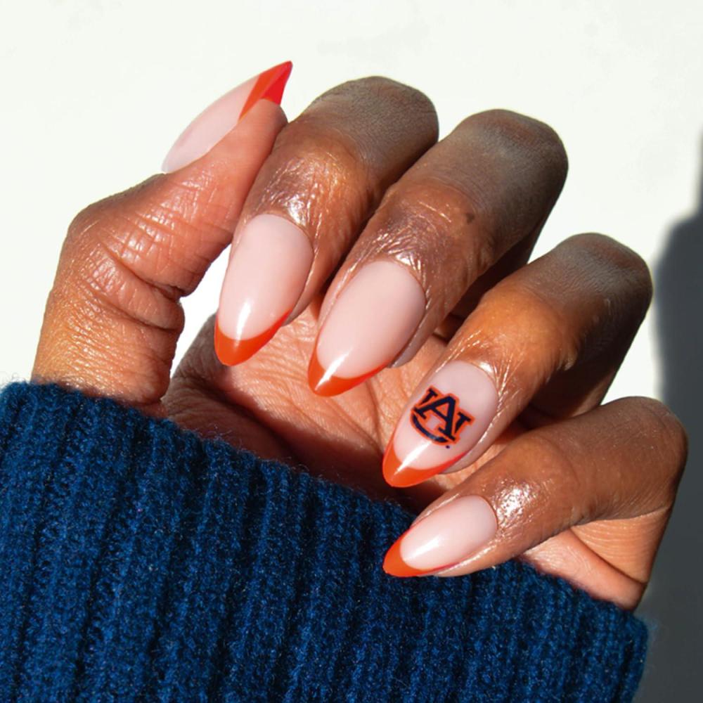 imageGlamnetic x Fanatics Press On Nails  Miami Hurricanes  Short Almond Fake Nails Collegiate Hurricanes Green French Tips College Nails SalonQuality  15 Sizes  30 Nail Kit with GlueAuburn Tigers