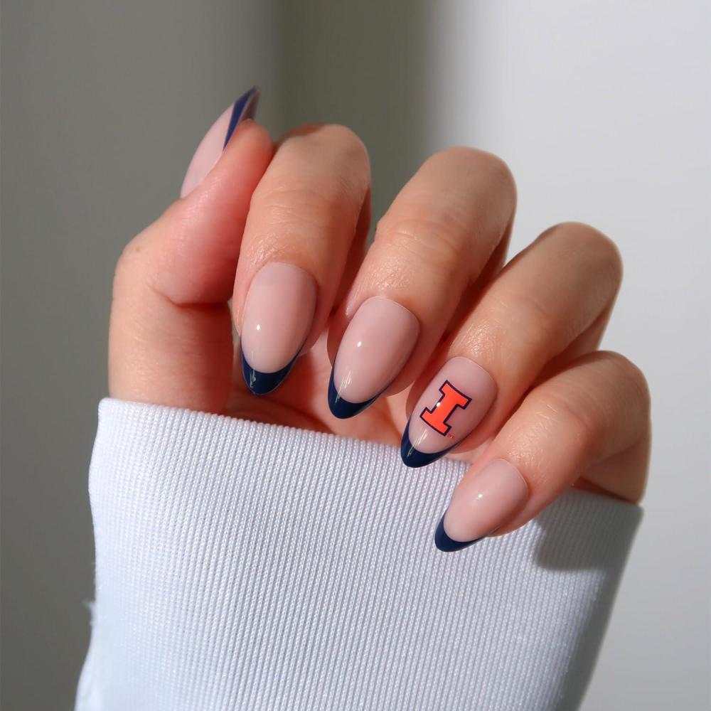 imageGlamnetic x Fanatics Press On Nails  Miami Hurricanes  Short Almond Fake Nails Collegiate Hurricanes Green French Tips College Nails SalonQuality  15 Sizes  30 Nail Kit with GlueIllinois Fighting Illini