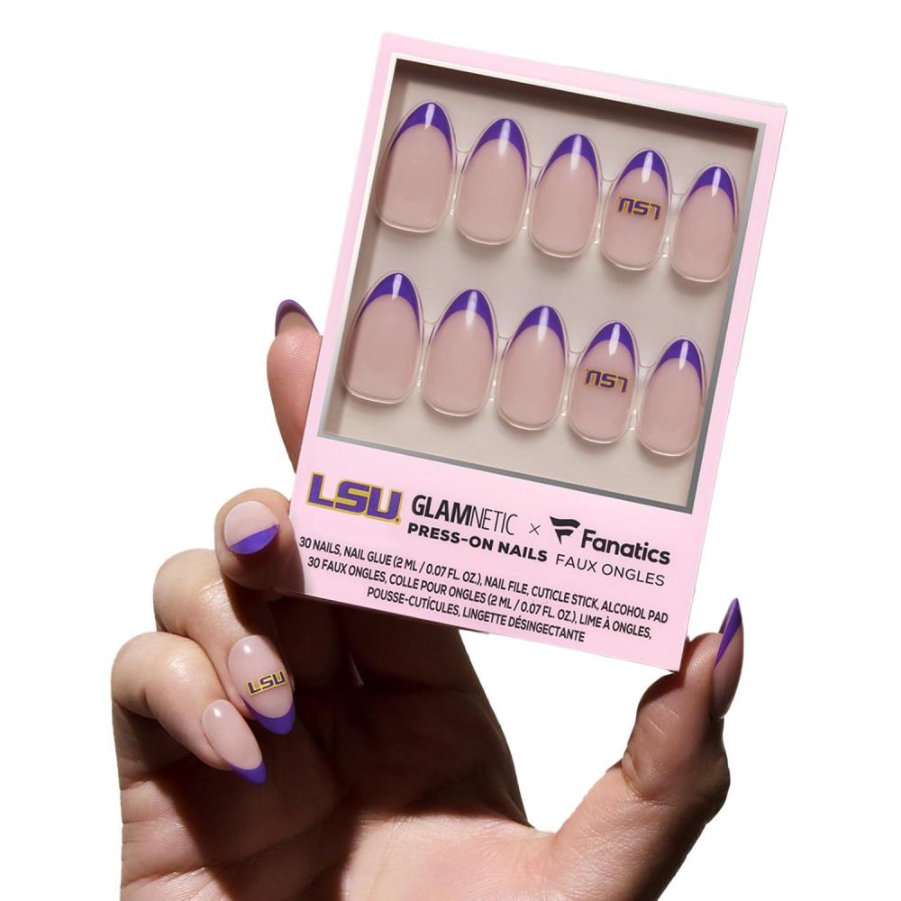 imageGlamnetic x Fanatics Press On Nails  Miami Hurricanes  Short Almond Fake Nails Collegiate Hurricanes Green French Tips College Nails SalonQuality  15 Sizes  30 Nail Kit with GlueLSU Tigers