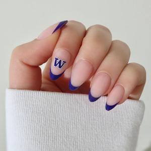 Glamnetic x Fanatics Press On Nails – Miami Hurricanes | Short Almond Fake Nails, Collegiate Hurricanes Green French Tips, College Nails, Salon-Quality | 15 Sizes – 30 Nail Kit with Glue(Washington Huskies)