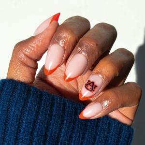 Glamnetic x Fanatics Press On Nails – Miami Hurricanes | Short Almond Fake Nails, Collegiate Hurricanes Green French Tips, College Nails, Salon-Quality | 15 Sizes – 30 Nail Kit with Glue(Auburn Tigers)