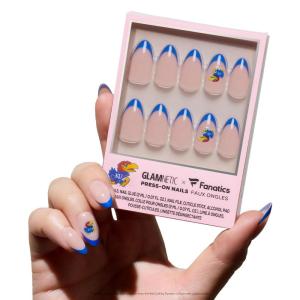 Glamnetic x Fanatics Press On Nails – Miami Hurricanes | Short Almond Fake Nails, Collegiate Hurricanes Green French Tips, College Nails, Salon-Quality | 15 Sizes – 30 Nail Kit with Glue(Kansas Jayhawks)