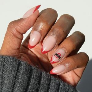 Glamnetic x Fanatics Press On Nails – Miami Hurricanes | Short Almond Fake Nails, Collegiate Hurricanes Green French Tips, College Nails, Salon-Quality | 15 Sizes – 30 Nail Kit with Glue(Ohio State Buckeyes)