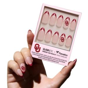 Glamnetic x Fanatics Press On Nails – Miami Hurricanes | Short Almond Fake Nails, Collegiate Hurricanes Green French Tips, College Nails, Salon-Quality | 15 Sizes – 30 Nail Kit with Glue(Oklahoma Sooners)