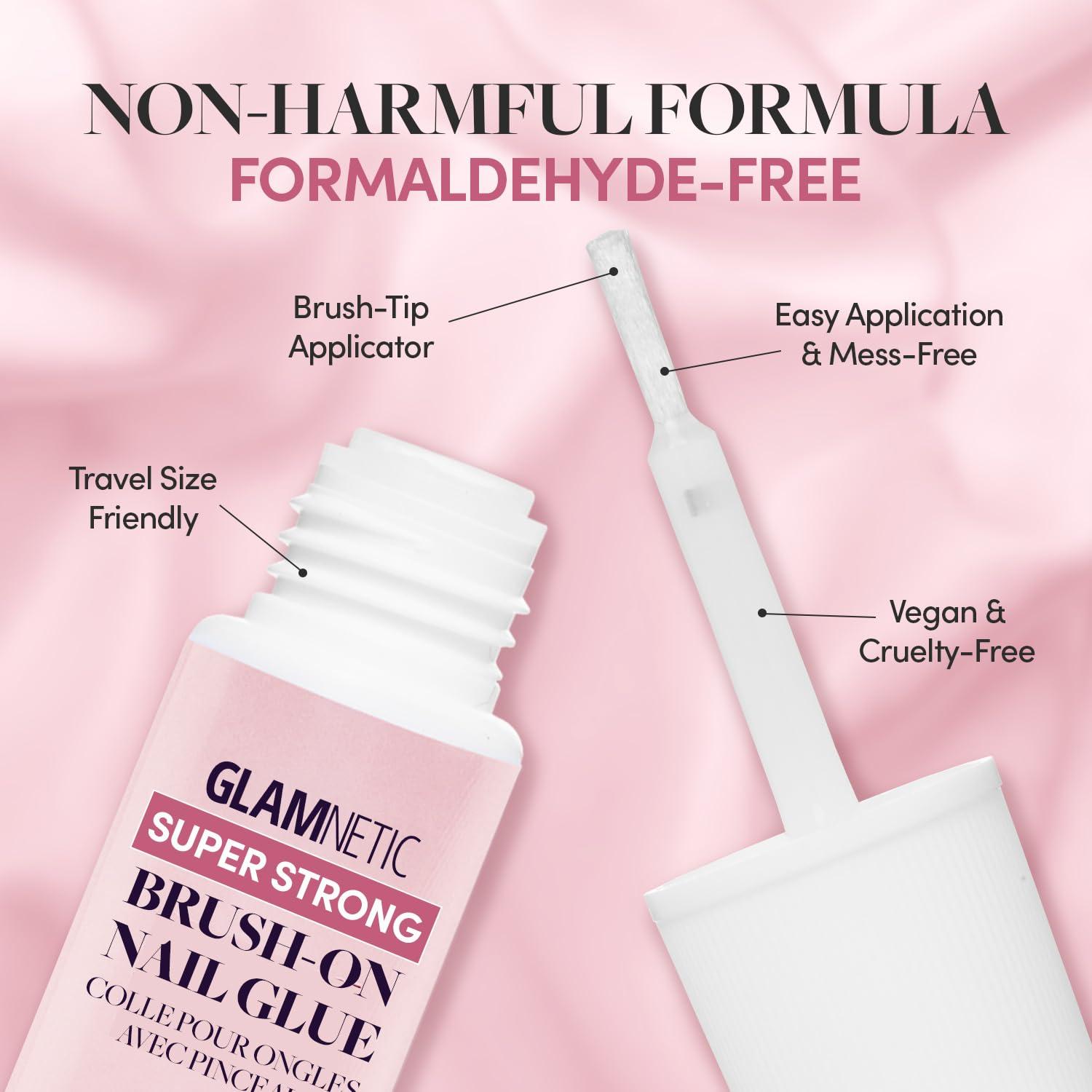 imageGlamnetic PressOn Nails Berry Fizz Super Strong Brush On Nail Glue amp Nail Adhesive Tabs Short Oval Magenta Nails with Velvet Metallic Finish 15 Sizes 30 Nail Kit