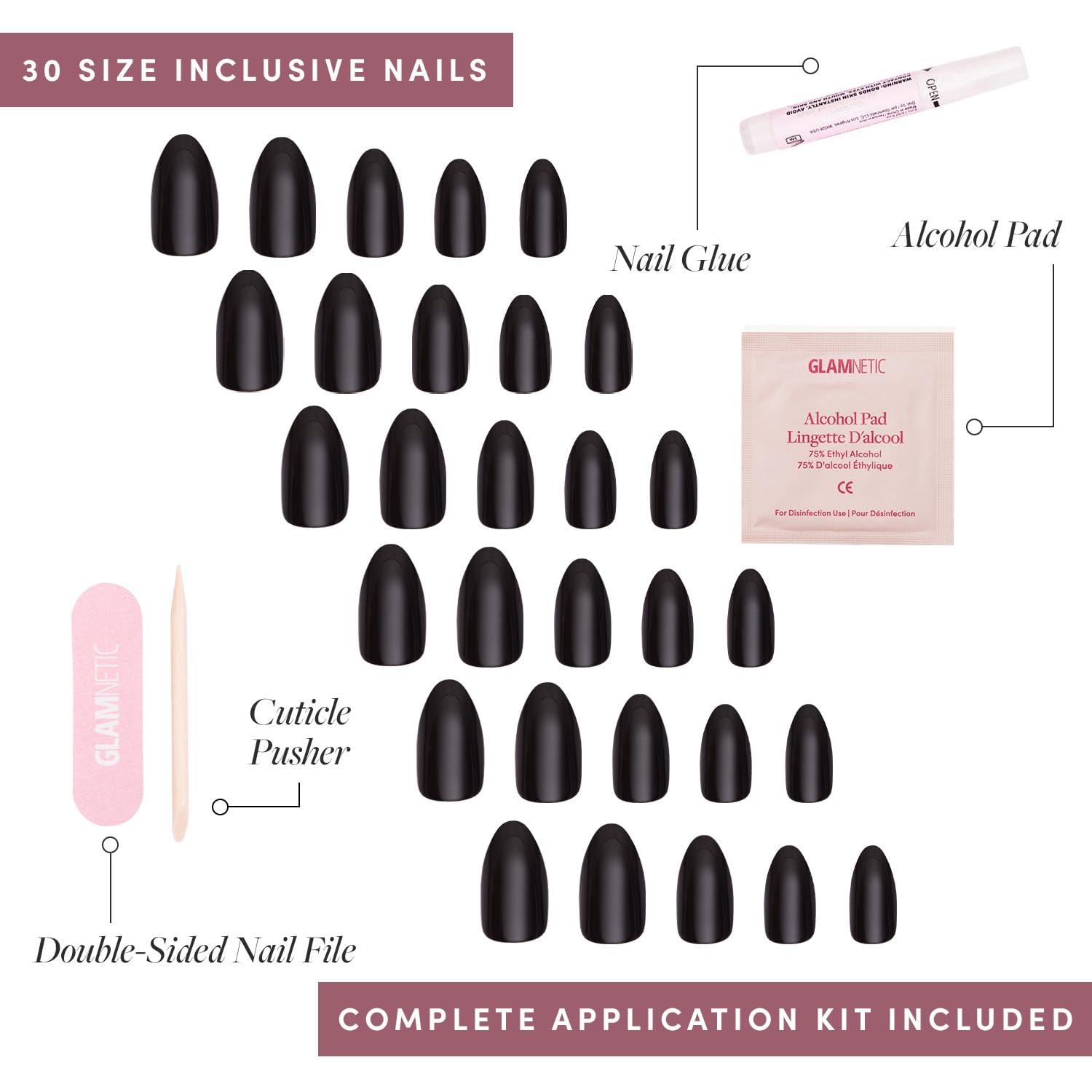imageGlamnetic PressOn Nails Boba Super Strong Brush On Nail Glue amp PressOn Nail Remover Opaque Black Short Almond Nails Reusable 12 Sizes 24 Nail Kit with Glue and Remover