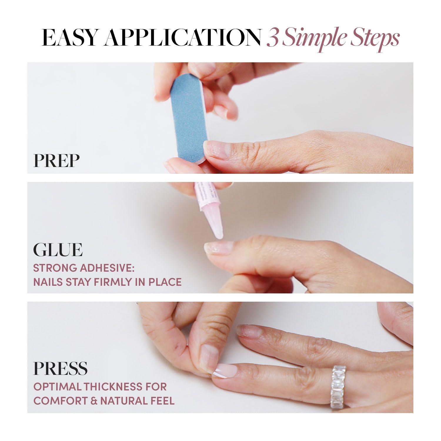 imageGlamnetic PressOn Nails Bubble Gum Glaze Super Strong Brush On Nail Glue amp Nail Adhesive Tabs Short Almond Pink French Tip Nails with a Glazed Finish 15 Sizes 30 Nail Kit with Glue