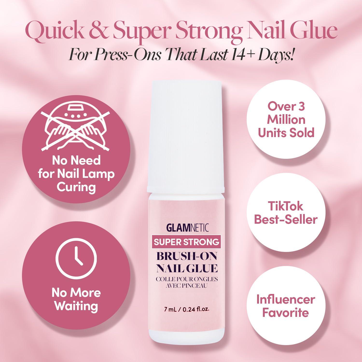 imageGlamnetic PressOn Nails Ma Damn Super Strong Brush On Nail Glue amp Nail Adhesive Tabs French Tip UV Finish Short Almond Shape Reusable SemiTransparent Nails in 12 Sizes 24 Nail Kit