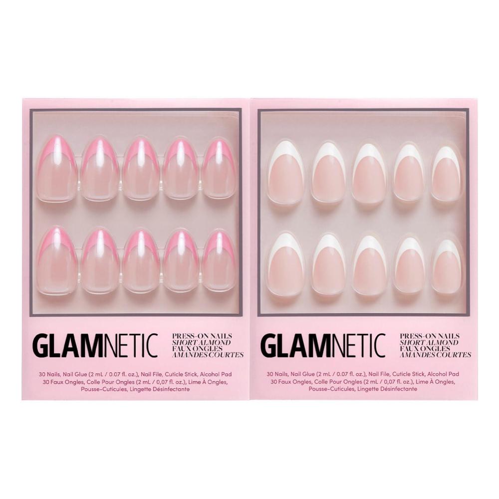 imageGlamnetic PressOn Nails Bundle  Bubble Gum Glaze amp Ma Damn  Short Almond Pink French Tip Nails with Glazed Finish  Glossy Short Almond White French Tip Fake Nails  Reusable Nail Kits