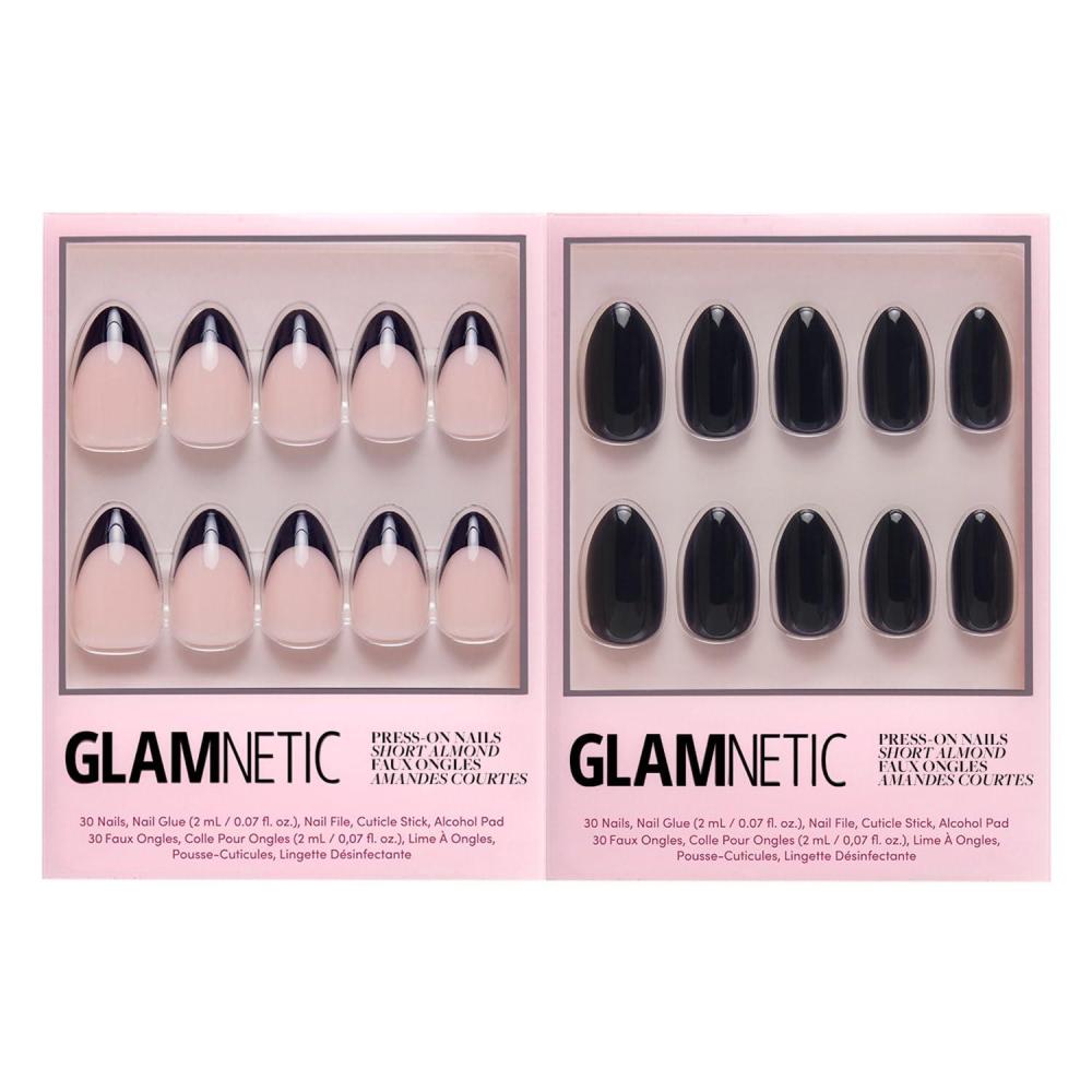 imageGlamnetic PressOn Nails Bundle  Caviar amp Boba  SemiTransparent Short Almond Nails Reusable  Opaque Black Short Almond Nails  Reusable Nail Kit with Glue