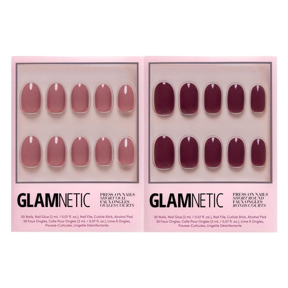 imageGlamnetic PressOn Nails Bundle  Fall Mauve amp Berry Maroon  Opaque Muted Blush Mauve Short Oval False Nails  Opaque Dark Red Maroon Short Round False Nails  Reusable Nail Kit with Glue
