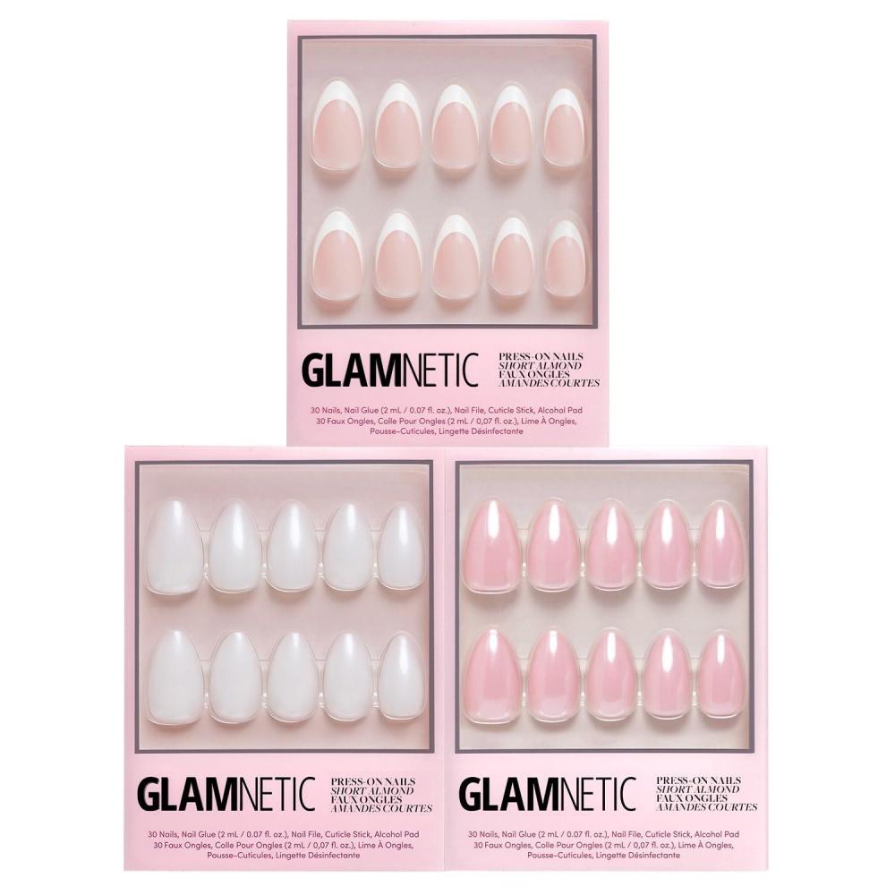 imageGlamnetic PressOn Nails Bundle  Hailey First Kiss Ma Damn  Glossy SemiTransparent Fake Nails  Glazed Neutral Pink False Nails  Glossy White French Tips  Reusable Short Almond Nail Sets
