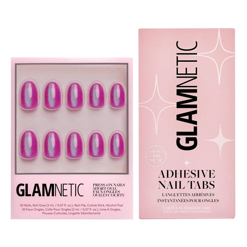 imageGlamnetic PressOn Nails amp Adhesive Nail Tabs Berry Fizz Short Oval Magenta Nails with Velvet Metallic Finish 15 Sizes 30 Nail Kit with Adhesive Tabs