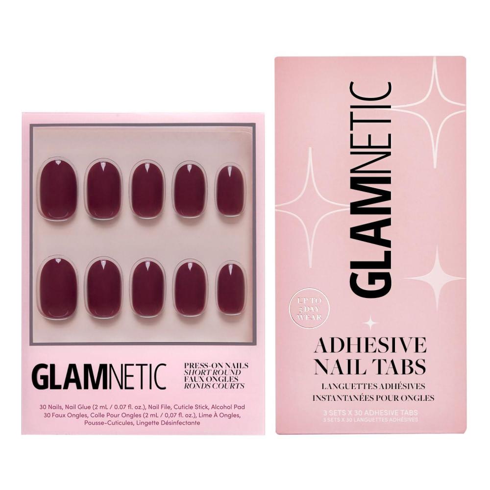 imageGlamnetic PressOn Nails amp Adhesive Nail Tabs  Berry Maroon  Opaque Dark Red Maroon Short Round False Nails Reusable