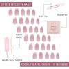 Glamnetic Press-On Nails – Fairy Dust | Super Strong Brush On Nail Glue & Nail Adhesive Tabs | Short Oval Beige-Pink Nails with a Velvet Metallic Finish | 15 Sizes – 30 Nail Kit