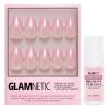 Glamnetic Press On Nails & Brush On Nail Glue Bundle – Bubble Gum Glaze | Short Almond Pink French Tip Nails with a Glazed Finish | 15 Sizes – 30 Nail Kit with Glue