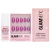 Glamnetic Press-On Nails – Berry Fizz | Super Strong Brush On Nail Glue & Nail Adhesive Tabs | Short Oval, Magenta Nails with Velvet Metallic Finish | 15 Sizes – 30 Nail Kit