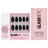 Glamnetic Press-On Nails – Boba | Super Strong Brush On Nail Glue & Nail Adhesive Tabs | Opaque Black Short Almond Nails, Reusable | 12 Sizes – 24 Nail Kit