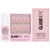 Glamnetic Press-On Nails – Bubble Gum Glaze | Super Strong Brush On Nail Glue & Nail Adhesive Tabs | Short Almond Pink French Tip Nails with a Glazed Finish | 15 Sizes – 30 Nail Kit with Glue
