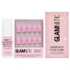 Glamnetic Press-On Nails – Think Pink | Super Strong Brush On Nail Glue & Nail Adhesive Tabs | Solid Opaque Light Pastel Pink Short Oval Nails, Reusable | 15 Sizes – 30 Nail Kit