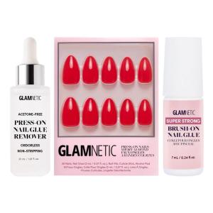 Glamnetic Fiery Red Press-On Nails – Reusable, Super Strong Brush On Nail Glue & Remover – 15 Sizes, 30 Nails