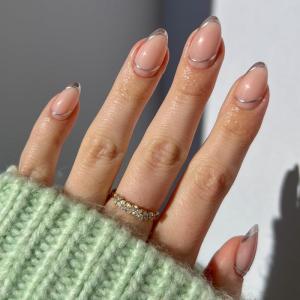 Glamnetic Press On Nails – Whipped | Short Almond 3D Metallic Silver Swirl Design in a Glossy Finish | 15 Sizes – 30 Nail Kit with Glue