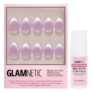 Glamnetic Press On Nails & Brush On Nail Glue Bundle – Fairy Dust | Short Oval Beige-Pink Nails with a Velvet Metallic Finish | 15 Sizes – 30 Nail Kit with Glue