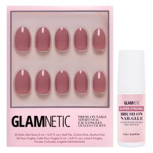 Glamnetic Press On Nails & Brush On Nail Glue Bundle – Fall Mauve | Opaque Muted Blush Mauve Short Oval False Nails, Reusable | Super Strong Nail Glue | Mess-Free, Durable & Long-Lasting