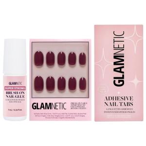 Glamnetic Press-On Nails – Berry Maroon | Super Strong Brush On Nail Glue & Nail Adhesive Tabs | Opaque Dark Red Maroon Short Round False Nails | Reusable Fake Nails with Glue & Adhesive Tabs