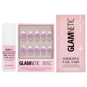 Glamnetic Press-On Nails – Fairy Dust | Super Strong Brush On Nail Glue & Nail Adhesive Tabs | Short Oval Beige-Pink Nails with a Velvet Metallic Finish | 15 Sizes – 30 Nail Kit