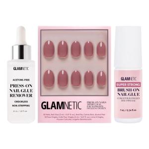 Glamnetic Press-On Nails – Fall Mauve | Super Strong Brush On Nail Glue & Press-On Nail Remover | Opaque Muted Blush Mauve Short Oval False Nails, Reusable