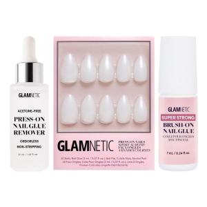 Glamnetic Press-On Nails – Hailey | Super Strong Brush On Nail Glue & Press-On Nail Remover | Glossy, Semi-Transparent, Short Almond Nails, Reusable | 15 Sizes – 30 Nail Kit with Glue and Remover