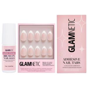 Glamnetic Press-On Nails – Ma Damn | Super Strong Brush On Nail Glue & Nail Adhesive Tabs | French Tip, UV Finish, Short Almond Shape, Reusable Semi-Transparent Nails in 12 Sizes – 24 Nail Kit