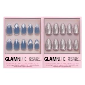 Glamnetic Press-On Nails Bundle – Baby Blues & Oslo | Short Almond, Pastel Blue Nails with a Mesmerizing Metallic Finish | Short Almond Silver Shimmer Nails with a Cat Eye Finish | Reusable Nail Kits