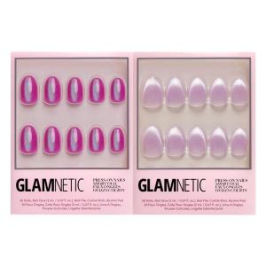 Glamnetic Press-On Nails Bundle – Berry Fizz & Fairy Dust | Magenta Nails and Beige-Pink Nails in Short Oval Shapes with Velvet Metallic Finishes | Reusable Nail Kits