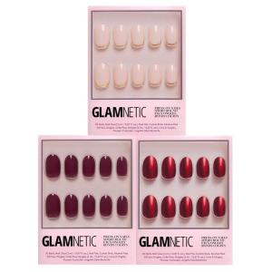 Glamnetic Press-On Nails Bundle – Berry Maroon, Cherry Glaze, Goal Digger | Dark Maroon False Nails | Cherry Red Glazed Nails | Glossy, Semi-Transparent Short Round Nails