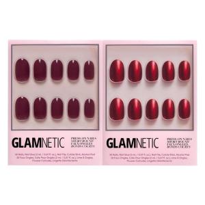 Glamnetic Press-On Nails Bundle – Berry Maroon & Cherry Glaze | Opaque Dark Red Maroon Short Round False Nails | Short Round Bright Cherry Red Nails with a Glaze Finish
