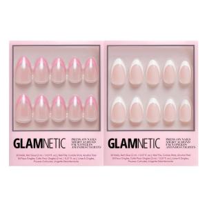 Glamnetic Press-On Nails Bundle – Bubble Gum Glaze & Ma Damn | Short Almond Pink French Tip Nails with Glazed Finish | Glossy Short Almond White French Tip Fake Nails | Reusable Nail Kits
