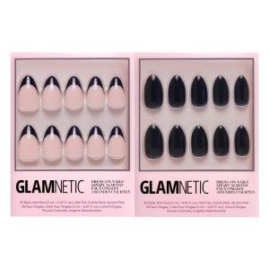 Glamnetic Press-On Nails Bundle – Caviar & Boba | Semi-Transparent, Short Almond Nails, Reusable | Opaque Black Short Almond Nails | Reusable Nail Kit with Glue