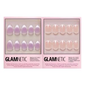Glamnetic Press-On Nails Bundle – Fairy Dust & La Perle | Short Oval Beige-Pink Nails with a Velvet Metallic Finish | Short Squoval French Tip False Nails with a Glossy Finish | Reusable Nail Kits