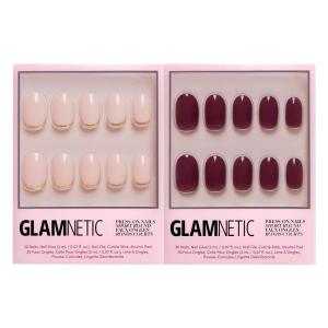 Glamnetic Press-On Nails Bundle – Goal Digger & Berry Maroon | Glossy, Semi-Transparent, Short Round Nails | Opaque Dark Red Maroon Short Round False Nails | Reusable Nail Kit with Glue
