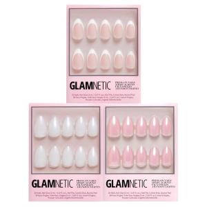 Glamnetic Press-On Nails Bundle – Hailey, First Kiss, Ma Damn | Glossy, Semi-Transparent Fake Nails | Glazed Neutral Pink False Nails | Glossy White French Tips | Reusable Short Almond Nail Sets