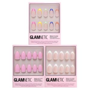Glamnetic Press-On Nails Bundle – Think Pink & Ma Damn, Super Strong Brush-On Glue & Nail Remover | Light Pastel Pink Short Oval Nails | Semi-Transparent Short Almond French Tips | Reusable Nail Kits