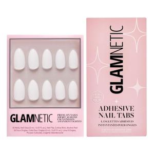 Glamnetic Press-On Nails & Adhesive Nail Tabs – Angel | Opaque White Short Almond Nails, Reusable | 12 Sizes – 24 Nail Kit with Adhesive Tabs