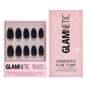 Glamnetic Press-On Nails & Adhesive Nail Tabs – Boba | Opaque Black Short Almond Nails, Reusable | 12 Sizes – 24 Nail Kit with Adhesive Tabs