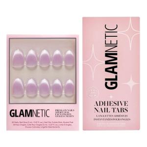 Glamnetic Press-On Nails & Adhesive Nail Tabs – Fairy Dust | Short Oval Beige-Pink Nails with a Velvet Metallic Finish | 15 Sizes – 30 Nail Kit with Adhesive Tabs