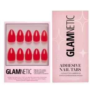 Glamnetic Press-On Nails & Adhesive Nail Tabs – Fiery Red | Opaque Bright Red Short Almond Fake Nails, Reusable | 15 Sizes – 30 Nail Kit with Adhesive Tabs